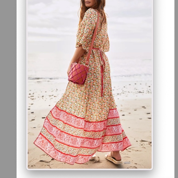 Maaji Josephine Cover Up Boho Beach Peasant Farmhouse Wrap Hipster Maxi Dress - Picture 3 of 4